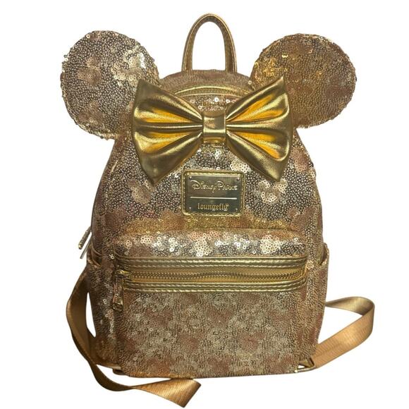 Disney Parks Loungefly Mini Backpack Hidden Mickey Minnie Mouse Gold Sequin NWT main image 5